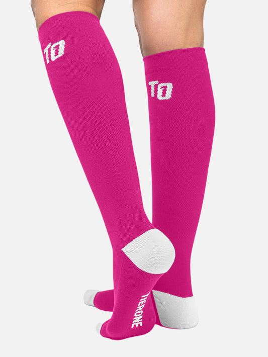 20-30 mmHg | Knee High Compression Sock | Pink & White - TierOne Compression